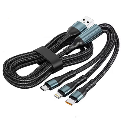 5A 120W USB-A to Type-C/iP/Micro USB Cable Fast Charging Data Transmission Copper Core Line 1.2M/2M Long for iPhone 15 14 13 Pro for Huawei Nova Flip for Xiaomi Civi 4 Pro