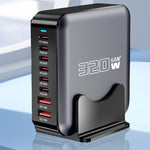 [GaN Tech] Bakeey 320W 8-Port USB PD Charger 2USB-A+6USB-C PD2.0 QC SCP FCR AFC Apple2.4 Fast Charging Desktop Charging Station for iPhone 16 16 Pro 15 14 13 Pro Max for HUAWEI for SAMSUNG for OPPO