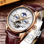 LinkMejor Men Watches Automatic Mechanical Watch Genuine Leather Waterproof Multifunctional Luxury Man Watch