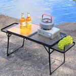 Xmund Outdoor Folding Table with Two Wings, Camping Table with a Mesh Surface, Portable Adjustable Height Barbecue Table, Aluminium Alloy Dining Table for Picnics, Camping, Barbecues, And The Beach