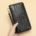 Ekphero Genuine Leather Crocodile Texture Wallet Unisex Long Business Handheld Bag Zipper Card Holder Fashion Cowhide Money Clip Purse