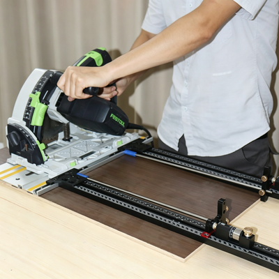 LinkMejor Track Saw Parallel Guide System 0-147.9cm Scale Range with Micro Adjustable Flip Stop and Zero Calibration Repeatable Cuts Compatible with Makita / Festool / Milwaukee Guide Rail