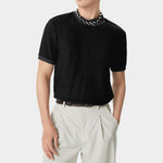 LinkMejor Mens Half-collar Solid Knitted pit-stripe Short Sleeve T-shirt