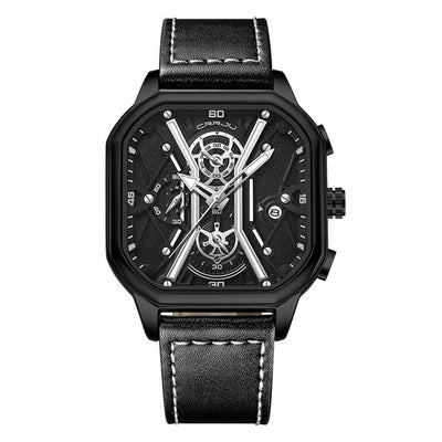 LinkMejor Fashion Square Men's Watches Bussiness Quartz Watch Luxury Leather Wristwatch Waterproof Chronograph Sports Watch
