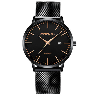 LinkMejor Thin Men Watch Casual Simple Calendar Watch Quartz Watch Waterproof Sports Black Watches, Ideal choice for Gifts