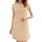 LinkMejor Womens Casual Loose Dress Holiday Short Sleeve Round Neck Plain Vestidos Sundress