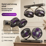 Tevorex Dual Head Wall Mounted Fan with 360° Rotation Three Speed Settings 4000mAh USB Rechargeable Battery for Home and Office
