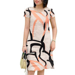 LinkMejor Women's Abstract Print Dresses Summer Commute Short Sleeve O-Neck Printed Shift Dress