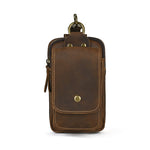 7 Inch Genuine Leather Men's Waist Bag Multi Pocket Retro Zipper Clasp Hanging Belt Phone Case Pouch for Outdoor Travel