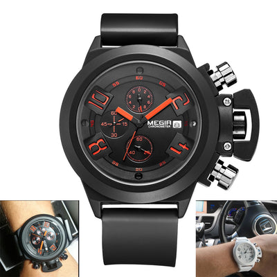LinkMejor Men Multi-functional Watch Sports Chronograph Wristwatch Waterproof Calendar Quartz Watch Comfortable Silicone Strap