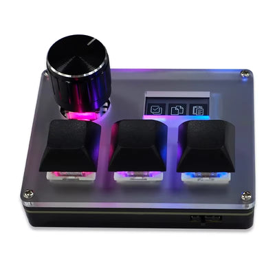 3 Key USB Wired Keyboard Programmable LCD Screen RGB Lighting Rotary Encoder for Designers Gamers Creators