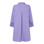 LinkMejor Womens Office Casual Solid Color Long Sleeve Shirts with Pockets Elegant Lapel Button Up Midi Blouse