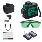 LinkMejor 3D Green Auto Laser Level 12 Lines 360° Horizontal & Vertical Cross Build Tool Measuring Tools with 2 Batteries