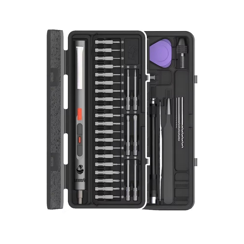 CreationSpace CS0802A/CS0802B Mini Electric Screwdriver Set Rechargeable Lithium Battery 3 Torque Settings 26 Precision Bits LED Light Portable Repair Tool Fast Charging