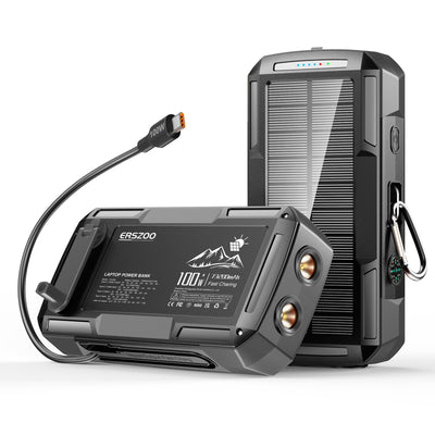 ERSZOO 100W 40000mAh Solar Power Bank Come with Type-C Cable External Battery Power Supply with 2 Inputs & 4 Outputs Fast Charging with Dual Bright LED Flashlights Three Modes Support Hand Rotation Charging for iPhone 17 17Pro for Huawei Mate XTs