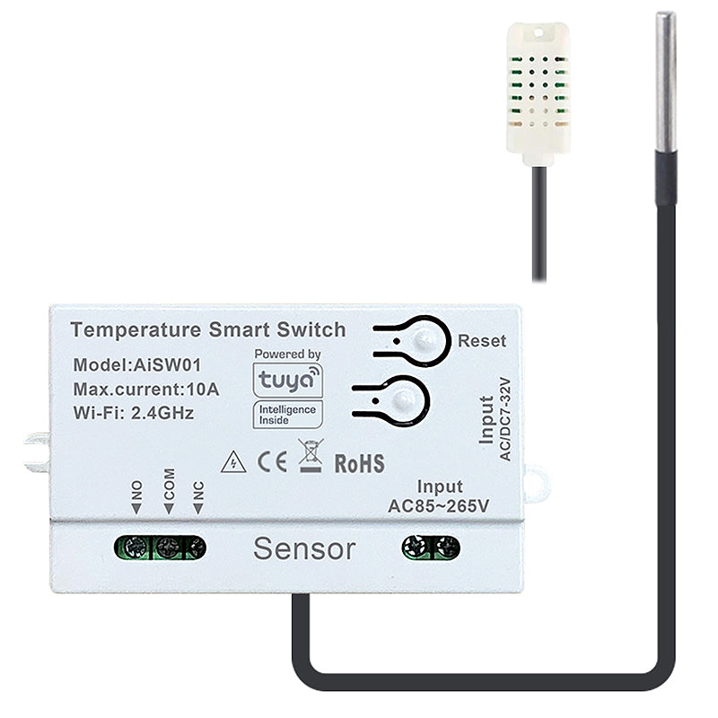 Tuya WiFi Smart Switch Temperature Humidity Dry Contact 10A AC85-265V DC7-32V App Remote Real-Time Monitoring Timer Schedule Smart Home Automation Voice Control with Alexa Google Assistant