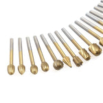 LinkMejor 20Pcs Titanium Coated Rotary File Cutters HSS Mini Burr Wood Working Milling Carving Rasp Drill Bits