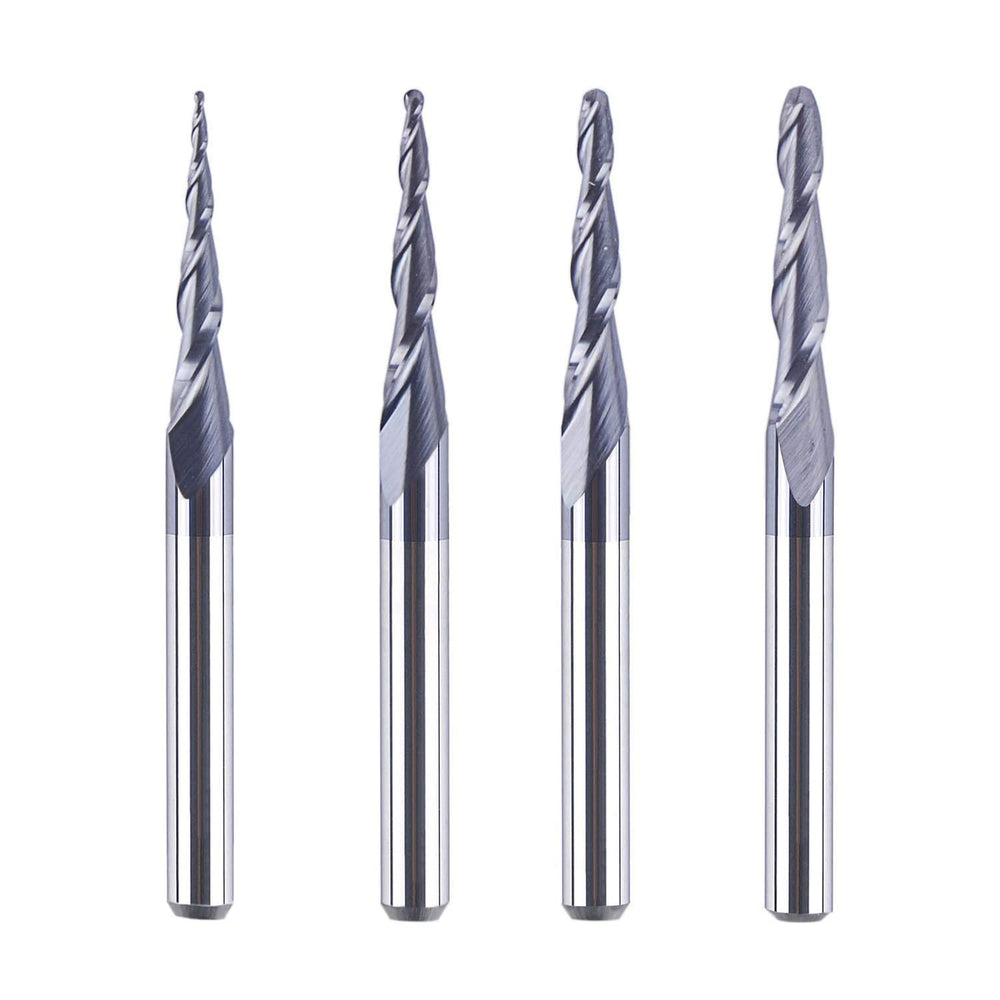 1/8 Inch Shank Tapered CNC Router Bits Ball Nose End Mill Set TiAIN Coated 2 Flute Cutting Tool for Carving Engraving Cutting Wood Metal Acrylic MDF