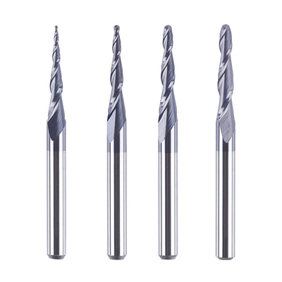 1/8 Inch Shank Tapered CNC Router Bits Ball Nose End Mill Set TiAIN Coated 2 Flute Cutting Tool for Carving Engraving Cutting Wood Metal Acrylic MDF