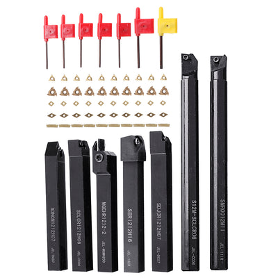 Drillpro CT-12 50pcs Carbide Inserts with 7pcs 12mm Shank Lathe Turning Tool Holder DCMT070204 CCMT060204 MGMN200