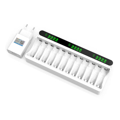 Battery Charger 12 Slot 1.2V AA /AAA NiMH Rechargeable Batteries with LCD Display EU Plug USB Type-C Multi Protection