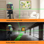 LinkMejor CM-701T 3x360° Laser Level 100ft Green Beam Self-Leveling Remote Control Rechargeable Battery with 1.5m Tripod IP54 Rating