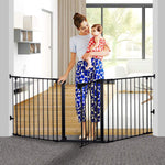 LinkMejor White/Black Adjustable Auto Close Metal Baby Gate with Swing Door For Doorway Stairs