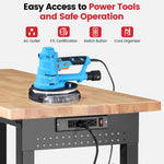 LinkMejor Adjustable Height Workbench 60 Inch 2000 Lbs Capacity Rubberwood Top Storage Shelf Dual Pegboards Built-In Power Strip H-Frame Garage Work Table