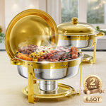 LinkMejor 6.5QT Chafing Dish Buffet Set with Lid 2/4/6 Pack Round Food Warmer for Catering Buffet with Lid Holder Stackable Rolled-Rim Food-Grade Stainless Steel Chafer for Parties Weddings & Banquets