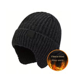LinkMejor Winter Bike Knitted Hat Outdoor Plush Warmth Cap Peaked Earmuff Fashion Casual Faux Fur Lined Bomber Hats Cycling Ear Protection