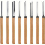 8PCS Professional Wood Turning Chisels Set High-Speed Steel Blades Lathe Chisel Kit with Skew Parting Spear Point Gouges Round Nose for Woodworking Lathe