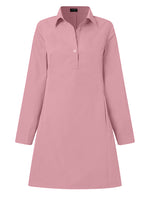VONDA Women's Casual Solid Color Lapel Knee Dresses with Pockets