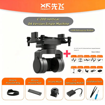 XF C-20D 2-Axis FPV Gimbal with 19mm Vertical Mount, DJI O4/O4 Pro Compatible, ±0.005° Accuracy, ±1500°/s, Headtracker, S.BUS/CRSF/PWM/MAVLink, 7.4-26.4V, 36g, for FPV Drone Plane Car