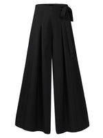 ZANZEA Women Solid Color Bowknot Pleated Loose Casual Wide Leg Pants
