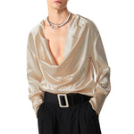 INCERUN Mens Shirts Solid Color Long Sleeve Top Shirts Summer Fashion  Stacked Neck Top Shirts Party Male Clothing