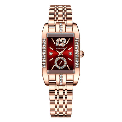 LinkMejor Women's Quartz Watch Elegant Rhinestone Rectangular Dial Waterproof Stainless Steel Strap Luminous Design Perfect for Business and Fashion Use Stylish Women Watch Ideal for Everyday Wear