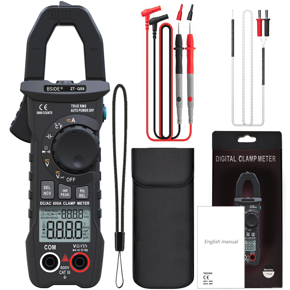 LinkMejor ZT-QS9 Digital Clamp Meter 600A Current True RMS Smart Plier ammeter Auto Rang 6000 Counts Multimeter DC AC Voltage Hz Ohm NCV Tester