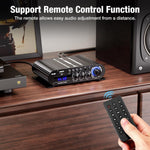 ST-839 2.1CH Mini Bluetooth Stereo Amplifier RMS 25Wx2+40W Subwoofer Output USB/AUX/RCA Input Home Audio Receiver for Home Theater With DC12V Power Adapter