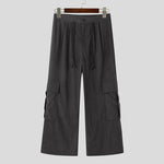 LinkMejor Mens Textured Comfortable Straight Leg Pant Solid Color Casual Wide Legged Pants Male S-5XL