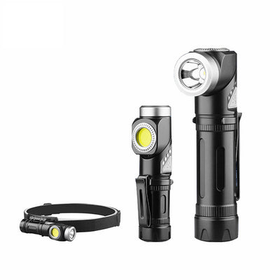 2 In 1 L-shape Flashlight LED Headlamp USB Rechargeable Bright Magnet Strong Mini Torch 90-Degree Adjustable Multi-Functional Outdoor Adventure Tool Compact Clip Light Waterproof Hiking Gear