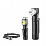 2 In 1 L-shape Flashlight LED Headlamp USB Rechargeable Bright Magnet Strong Mini Torch 90-Degree Adjustable Multi-Functional Outdoor Adventure Tool Compact Clip Light Waterproof Hiking Gear