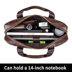 LinkMejor 14 inch Laptop Men's Genuine Leather Briefcase Office Business Large Capacity Handbag with Strap