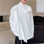 LinkMejor Men Irregular Long Sleeve Shirts Fashion Solid Color Lapel Top for Men Spring Fall Large Size S-5XL