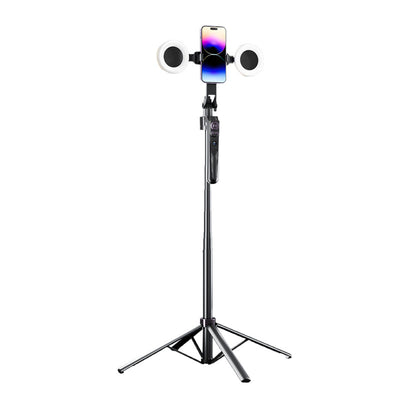 ES-B181 AI Auto Face Tracking Selfie Stick with 4 Leg Tripod 360° Rotation Dual Fill Light Anti Shake Gimbal Bluetooth Remote for Vlog Live Streaming TikTok