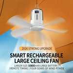 Tevorex 10800mAh Portable Ceiling Fan with Light, Rechargeable 3-in-1 LED Fan Lamp with RGB Lighting, 4 Speeds, Timer & Remote Control for Indoor & Camping