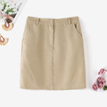 LinkMejor Women Street Fashion OL Work Skirts Side Pockets Plain Zipper Commute Mini Pencil Overskirts