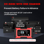 RJTianye 12V 8A 4ah-150ah Intelligent Pulse Repair Charger 110-230V AC Car Motorcycle Battery Charger LiFePO4 Charger Digital LCD Display