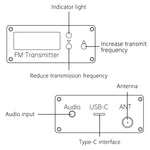 0.5W Digital Stereo FM Transmitter 76-108MHz LCD Display Type-C 3.5mm Audio Broadband Adjustable Long Distance Transmission