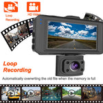1080P 3 Channel Car Dash Cam 3-inch  IPS Screen Three Lens Car 170° HD Record Front/Interior/Rear View Camera with Free 64G TF Card Night Vision Parking Monior