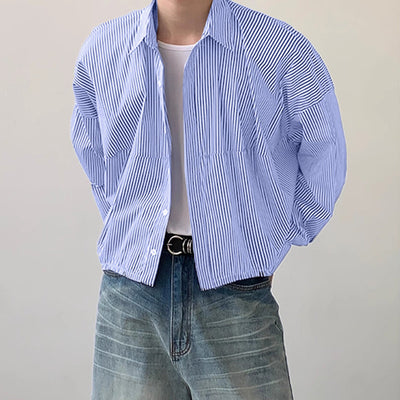 LinkMejor Plus Size Men Classic Striped Shirts Long Sleeve Lapel Collar Casual Shirt for Men Daily Vacation Streetwear Male Top